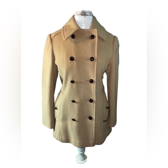 Mackintosh Pre-loved Vintage 100% Wool Mac Tan Peacoat Button Down Flaw Sz 7-8 - Picture 1 of 16
